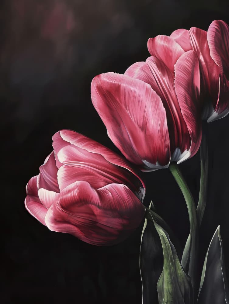 Moody Pink Tulips by Bilge Paksoylu — canvas wall art