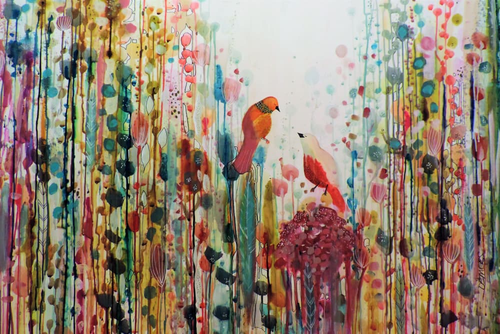 Whimsical Garden Birds by Sylvie Demers — canvas wall art