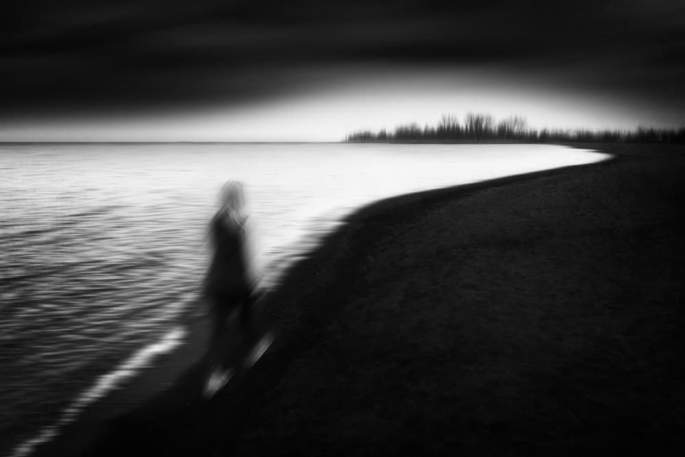 Blurred Figure on Beach by Steven Zhou — canvas wall art