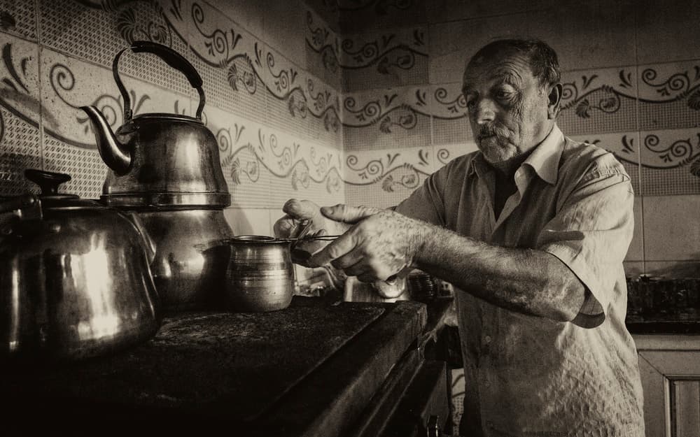 Old Man Making Tea by Jalili — canvas wall art