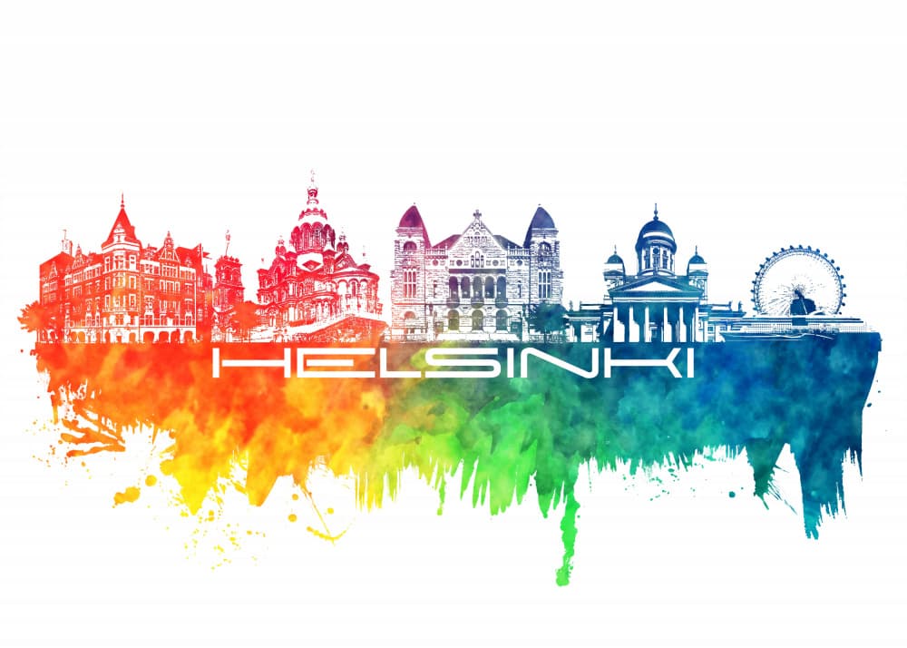 Helsinki Watercolor Skyline by Justyna Jaszke — canvas wall art