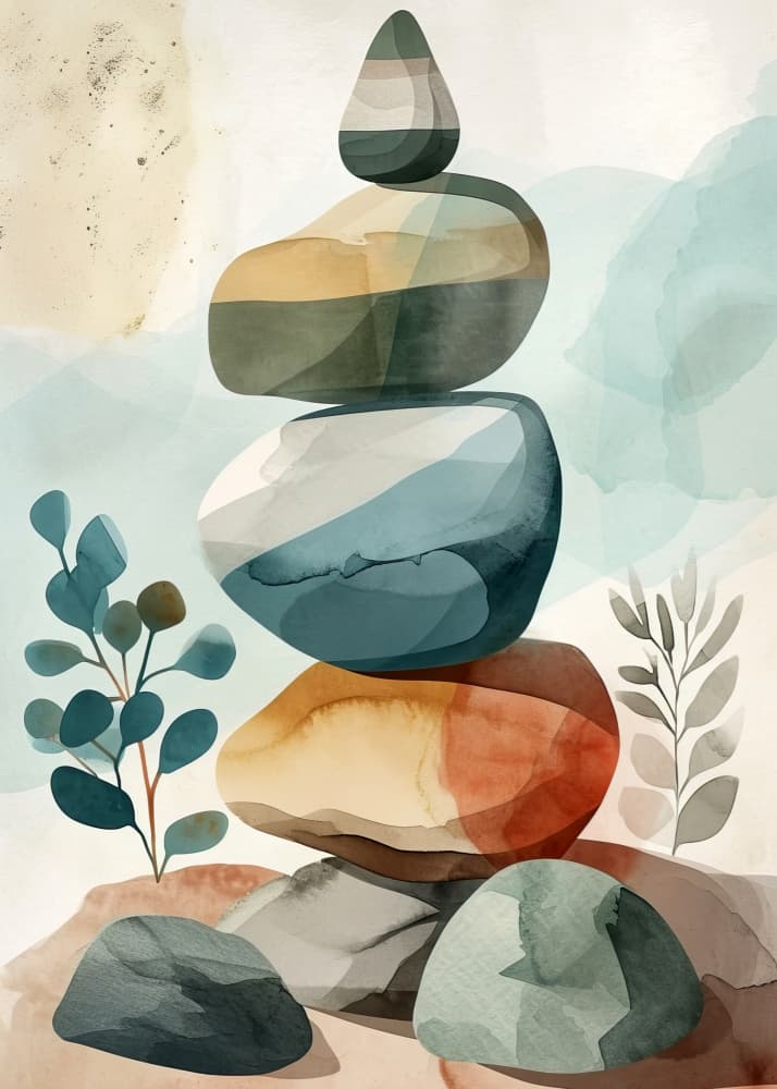 Tranquil Stacked Rocks by Justyna Jaszke — canvas wall art