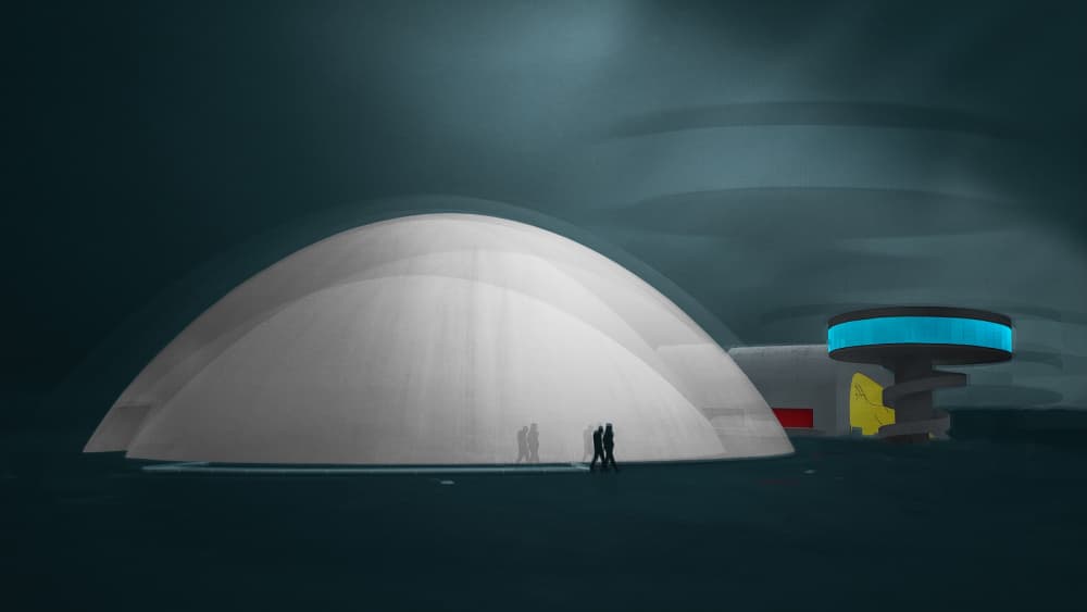 Blue Lit Futuristic Dome by Marc Huybrighs — canvas wall art