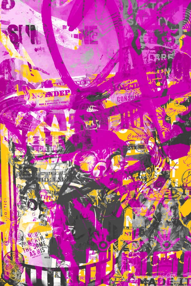 Magenta Yellow Urban Collage by Simon Goggin — canvas wall art