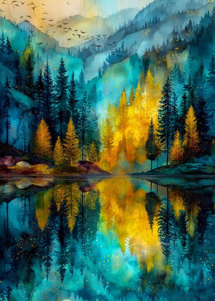 Golden Forest Reflections by Justyna Jaszke — canvas wall art