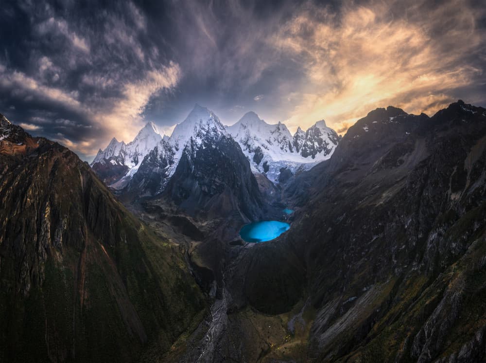 Dramatic Alpine Lake Sunset by Ruiqing P. — canvas wall art