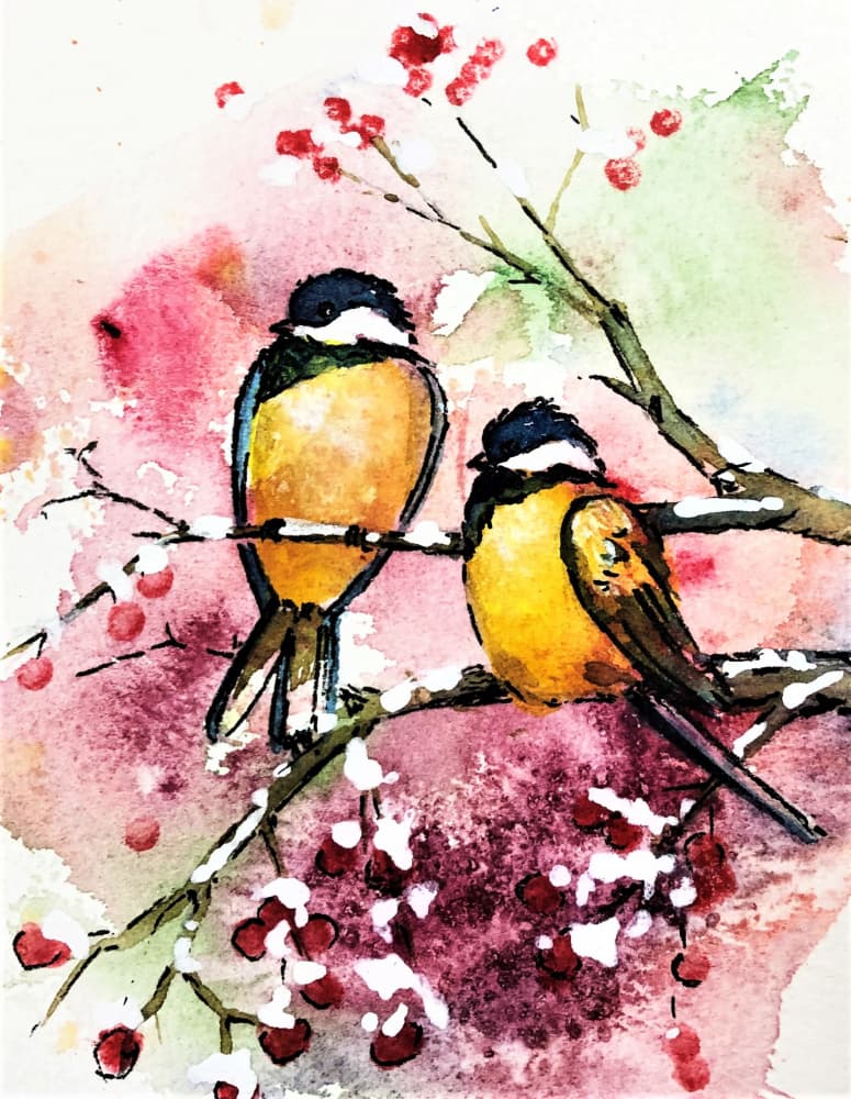 Winter Birds and Berries by Anda Bieza — canvas wall art