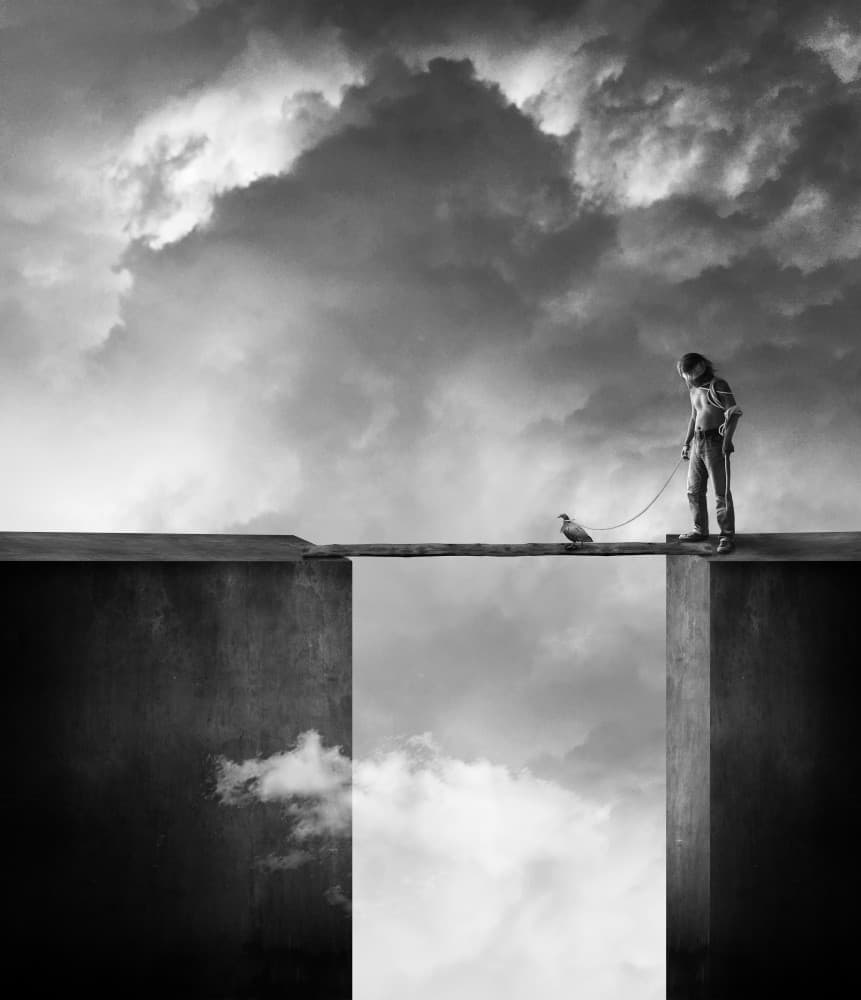 Boy and Bird Bridge by Hari Sulistiawan — canvas wall art
