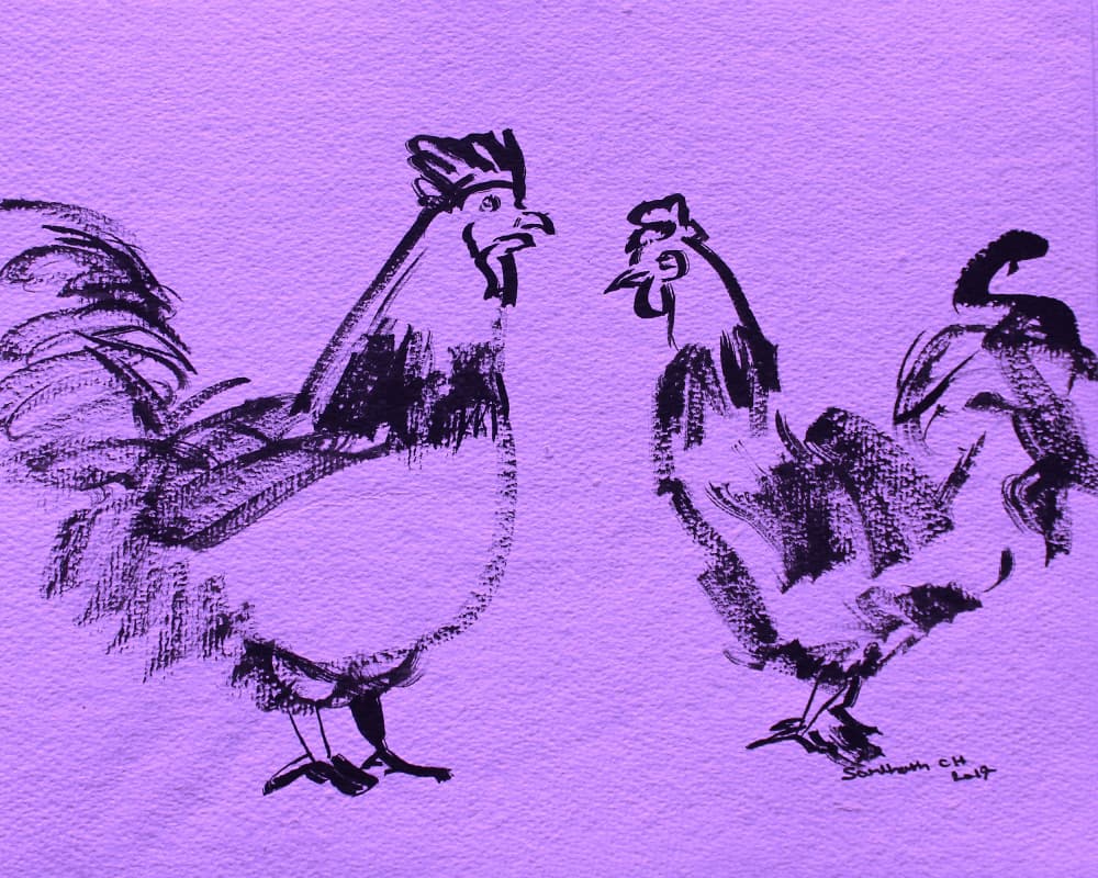 Bold Roosters Sketch by Santhosh ch — canvas wall art