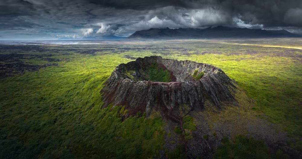 Epic Mossy Volcano by Karol Nienartowicz — canvas wall art