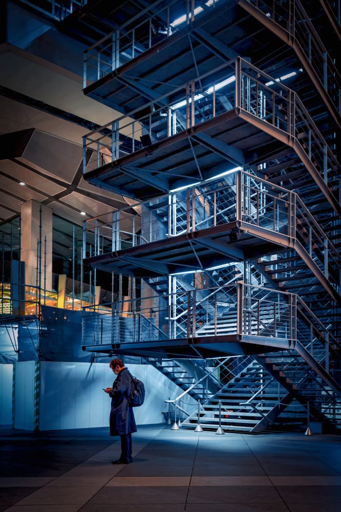 Blue Lit Urban Staircase by Atsushi Inamura — canvas wall art