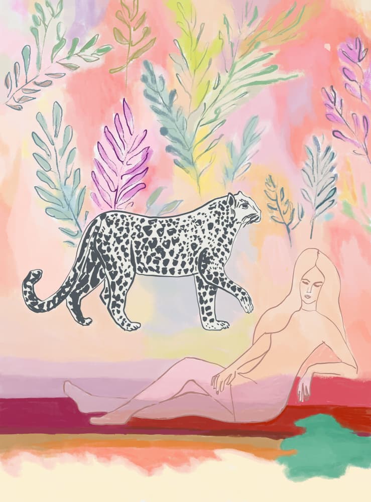 Ethereal Woman and Leopard by Beate Tubach — canvas wall art