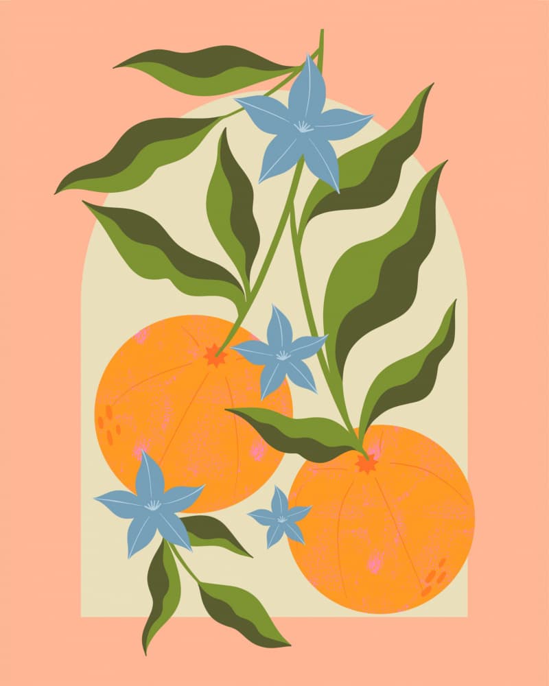 Orange Branch with Flowers by Melissa Donne — canvas wall art