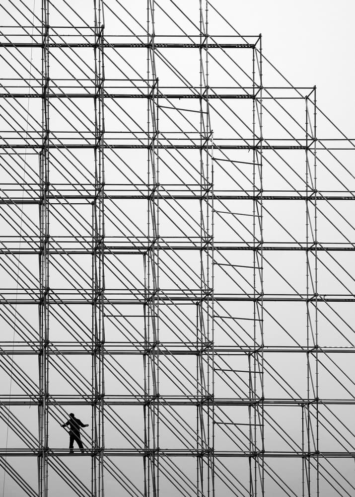 Worker on Scaffolding Grid by HAN dong hee — canvas wall art
