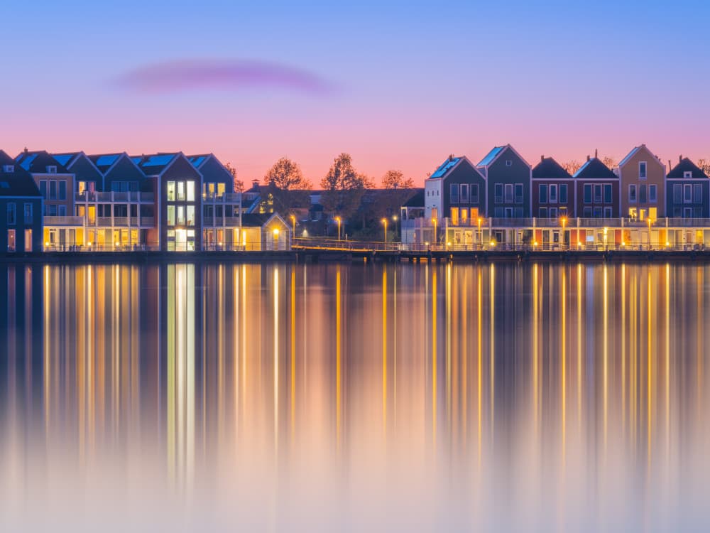 Colorful Waterfront Reflections by Bingo Z — canvas wall art