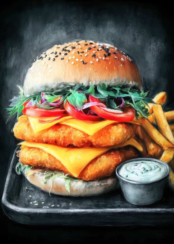 Double Chicken Burger Meal by Justyna Jaszke — canvas wall art