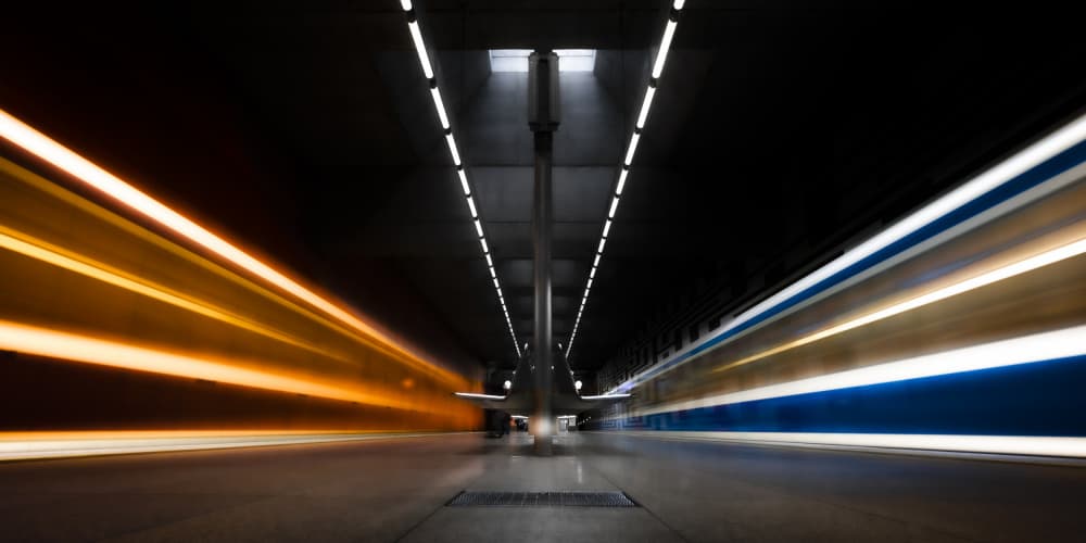 Dynamic Subway Light Trails by Andy Dauer — canvas wall art