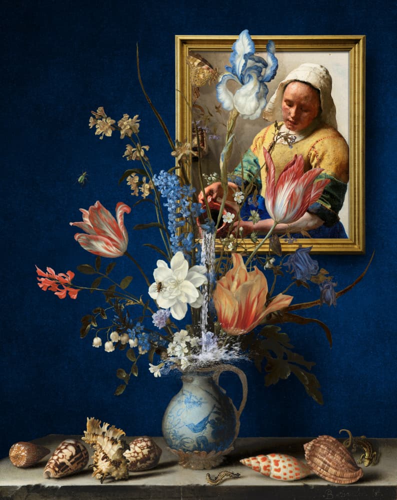Blue Still Life with Woman by Marja van den Hurk — canvas wall art