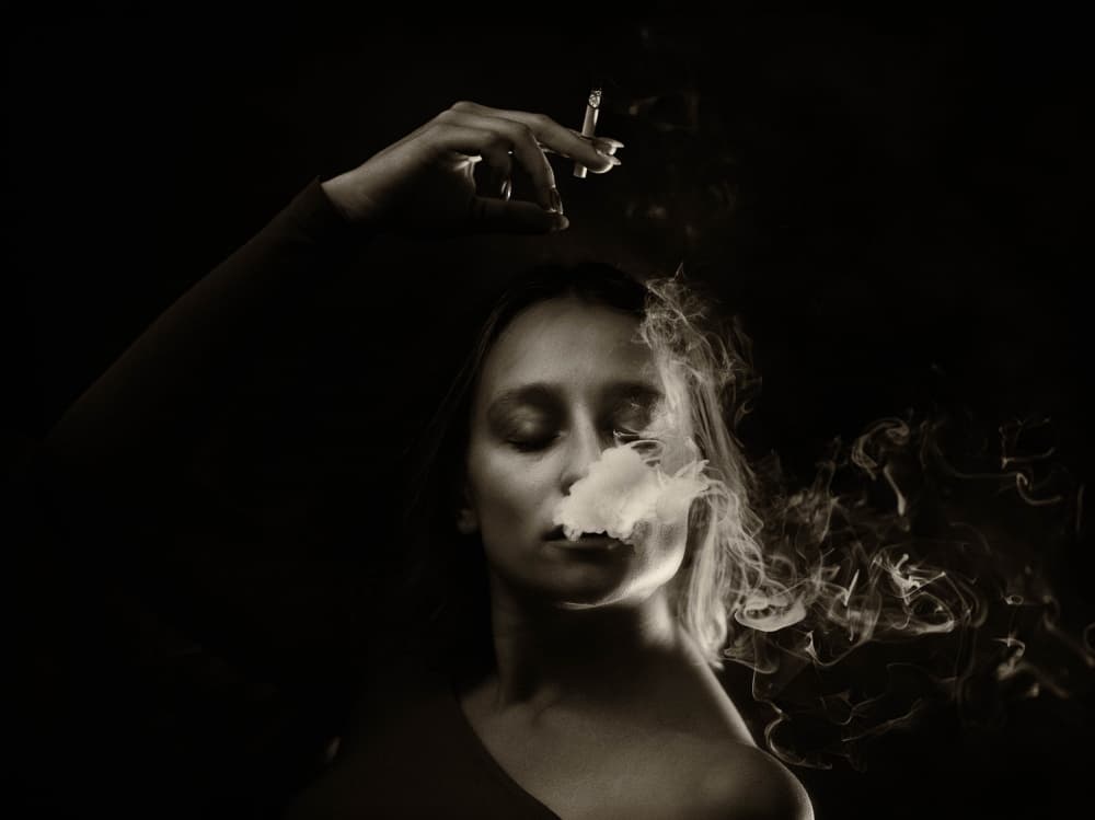 Contemplative Smoke Portrait by Yuri Shepelev — canvas wall art