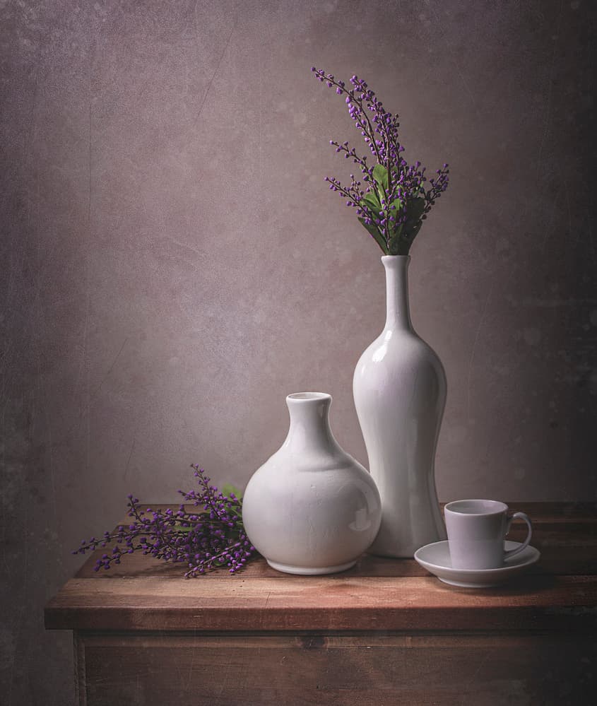 Lavender Vases Still Life by Margareth Perfoncio — canvas wall art