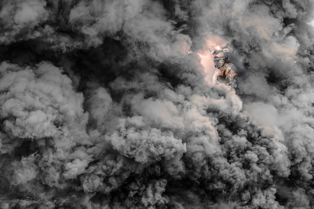 Soldier In Dark Smoke by Juan Luis Duran — canvas wall art
