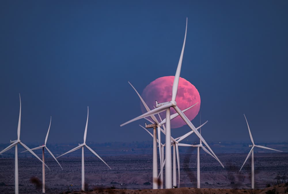Red Moon Wind Turbines by Allen SDCA — canvas wall art