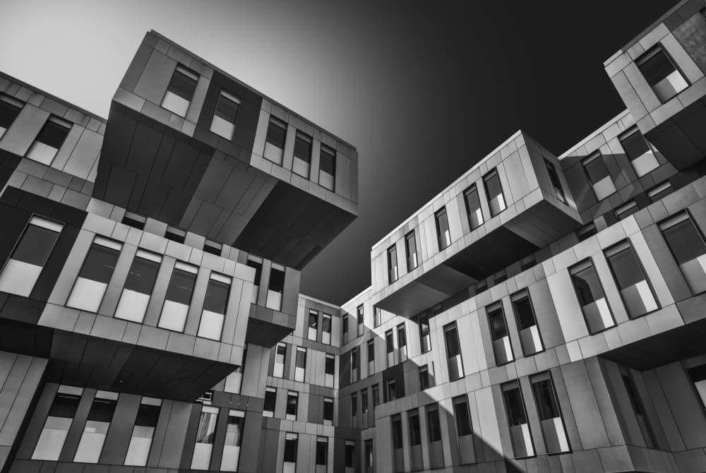 Black White Modern Architecture by Antoni Figueras — canvas wall art
