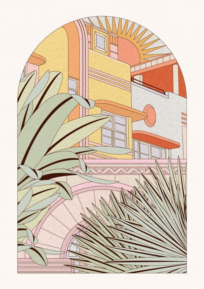 Art Deco Tropical Arch by OMG Kitty — canvas wall art