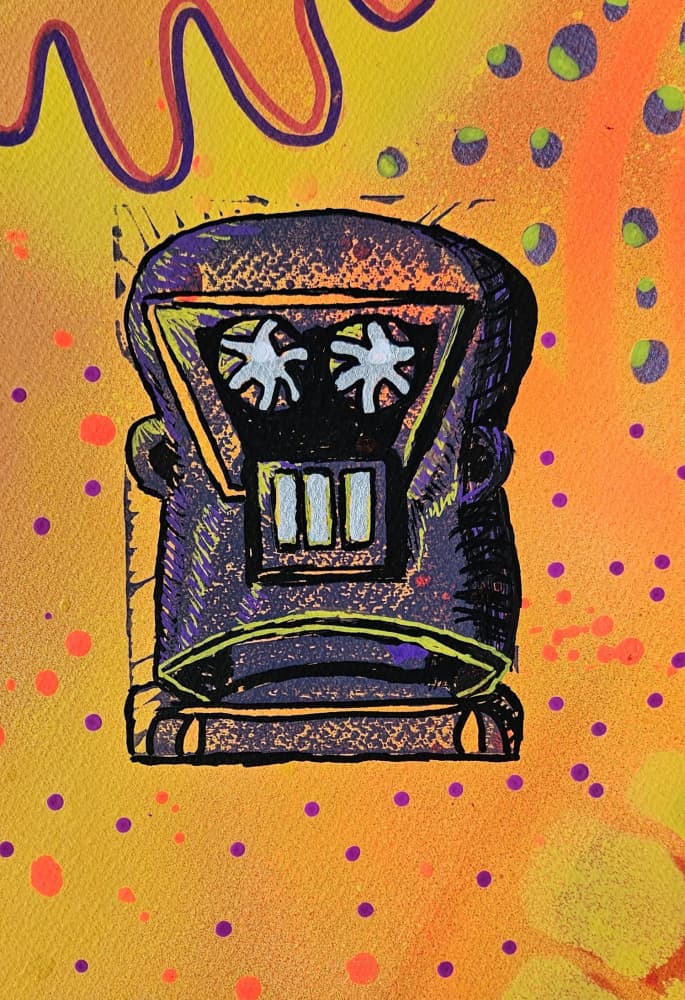 Vibrant Robot Character by Olea Huuska — canvas wall art