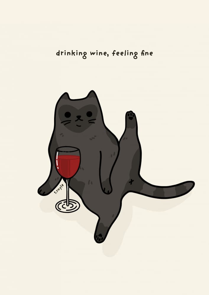 Drinking Cat Feeling Fine by Tara Royle — canvas wall art