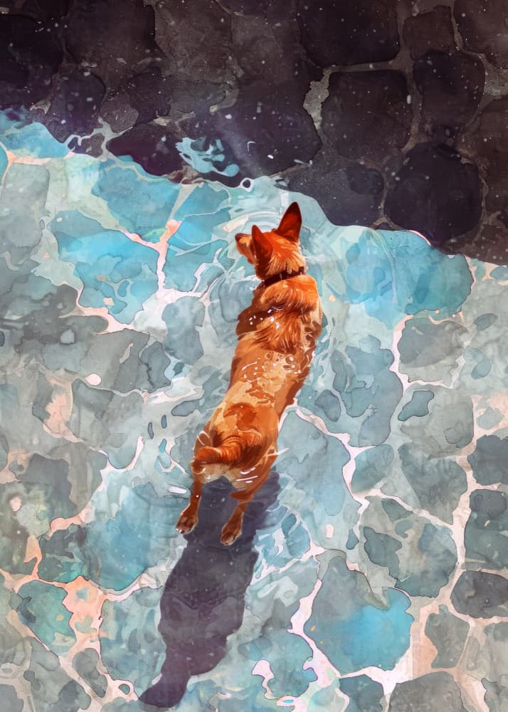 Dog's Refreshing Swim by Justyna Jaszke — canvas wall art