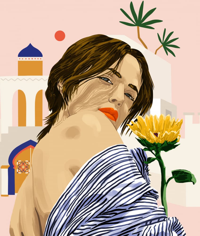 Exotic Sunflower Woman by Uma Gokhale — canvas wall art