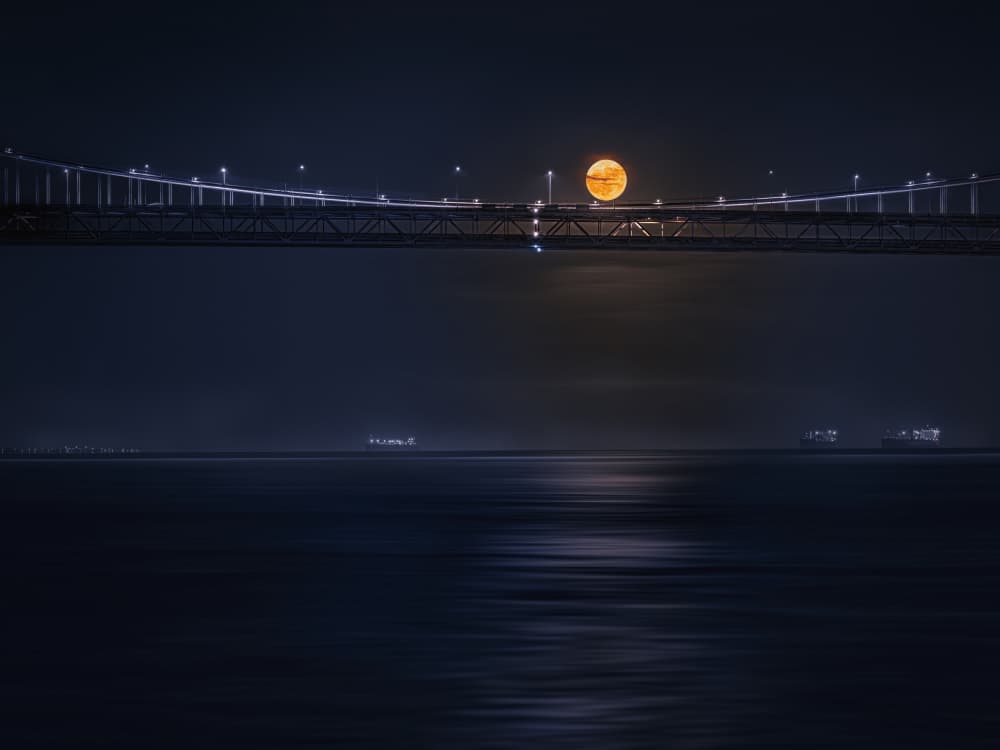 Golden Moon Over Bridge by Frank W. — canvas wall art