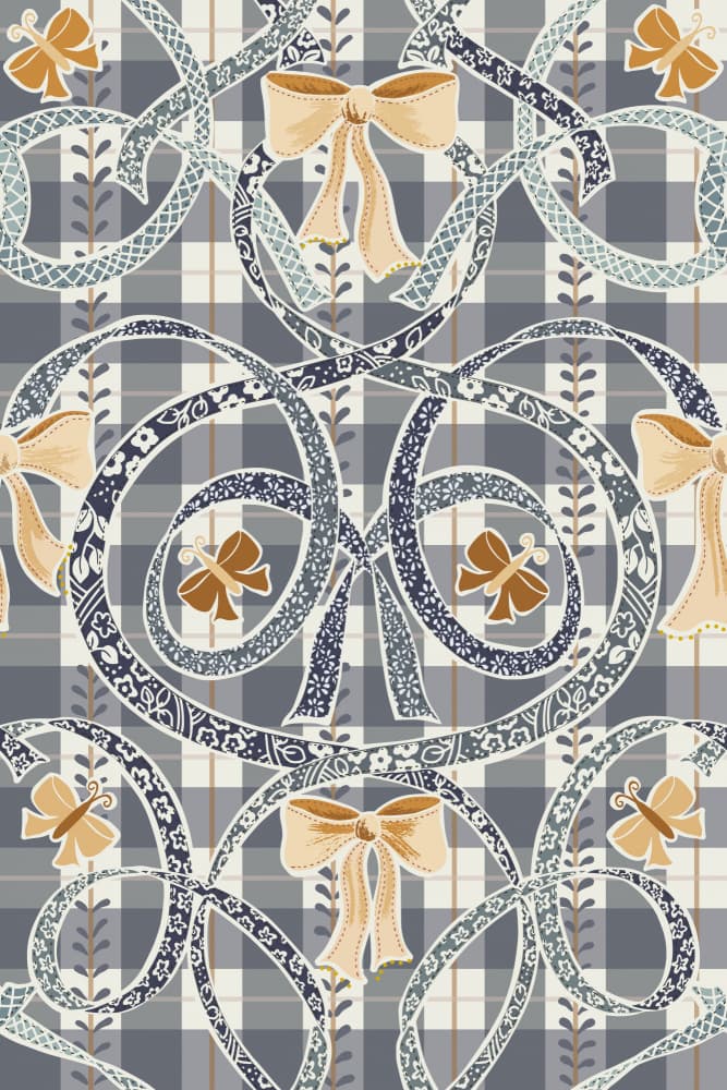 Charming Ribbons Butterflies Plaid by Annick — canvas wall art
