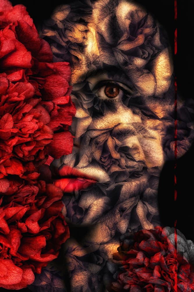 Red Floral Portrait by Ludmila Shumilova — canvas wall art