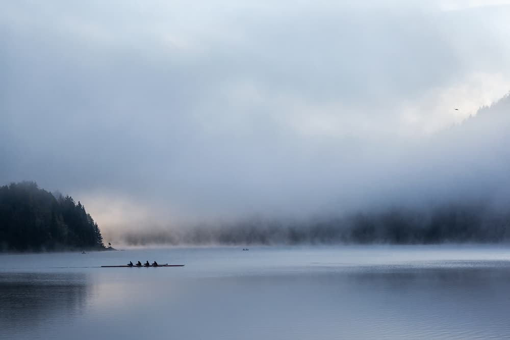 Misty Morning Rowers by Uschi Hermann — canvas wall art