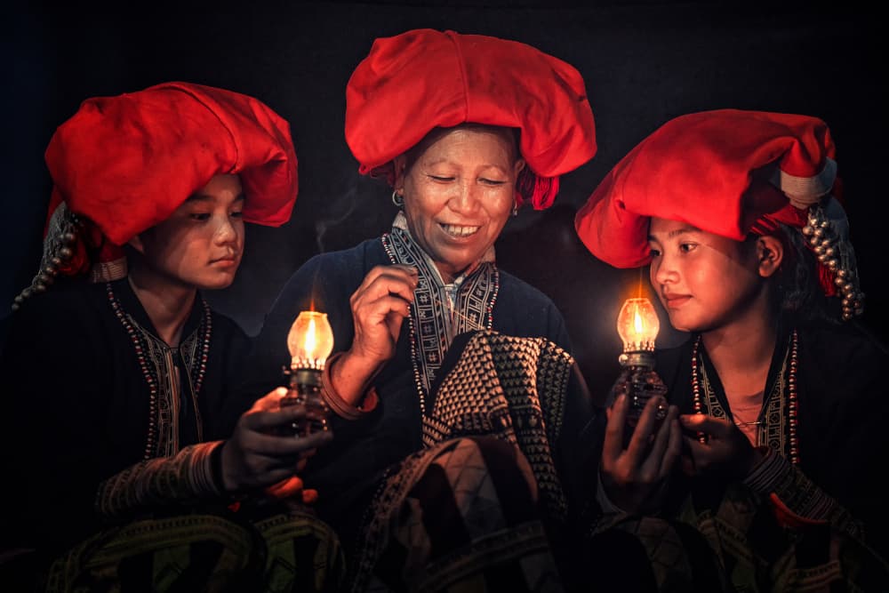 Red Hats Gentle Glow by Fira Mikael — canvas wall art