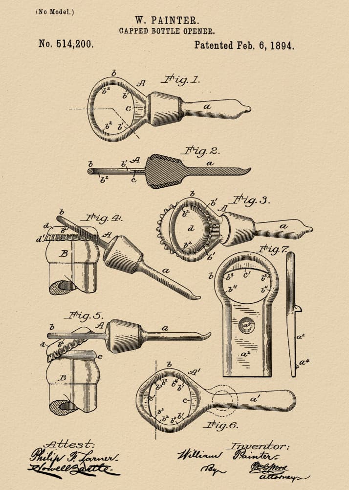 Vintage Bottle Opener Patent by Andreas Magnusson — canvas wall art