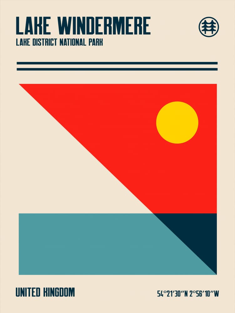 Lake Windermere Geometric Landscape by Retrodrome — canvas wall art