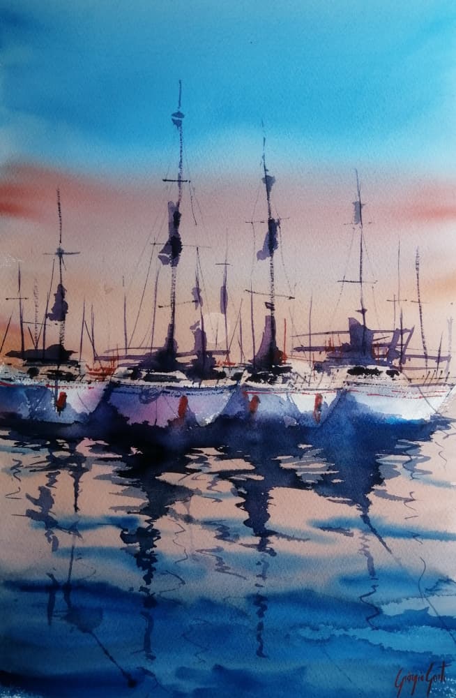 Sailboats at Sunset by Giorgio Gosti — canvas wall art