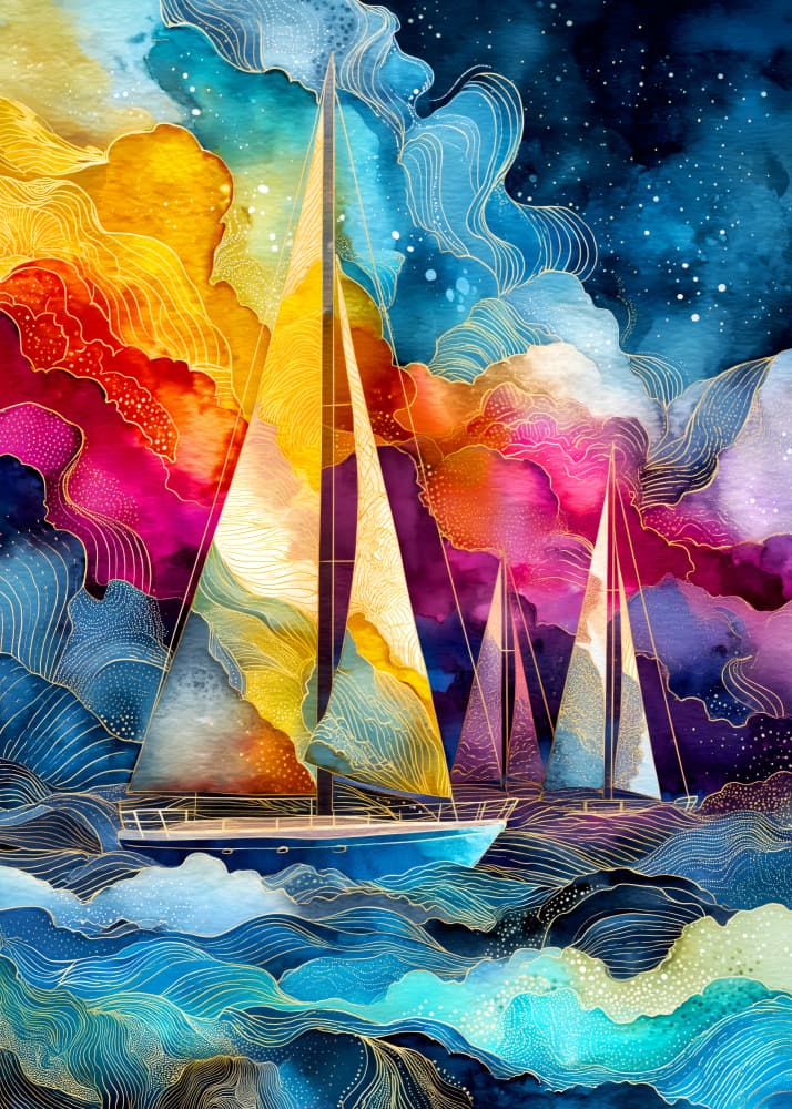 Colorful Dream Sailboats by Justyna Jaszke — canvas wall art