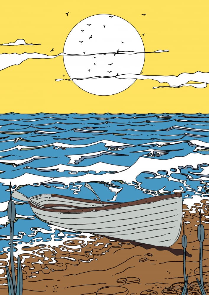 Beached Boat Golden Sky by Nicholas — canvas wall art