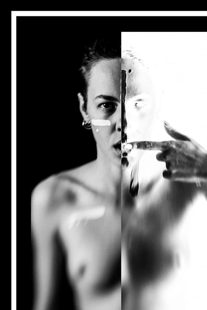 Black White Dual Portrait by Bogdan Bouşcă — canvas wall art