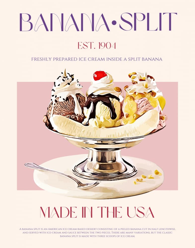 Classic Banana Split Sundae by Nazma Khokhar — canvas wall art