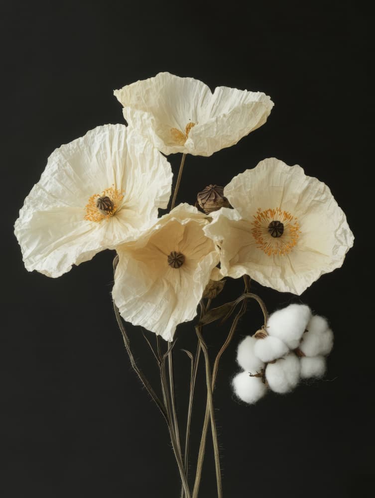 White Poppies and Cotton by Bilge Paksoylu — canvas wall art
