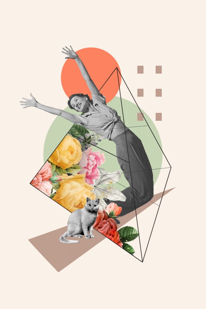 Joyful Woman Floral Collage by Marja van den Hurk — canvas wall art