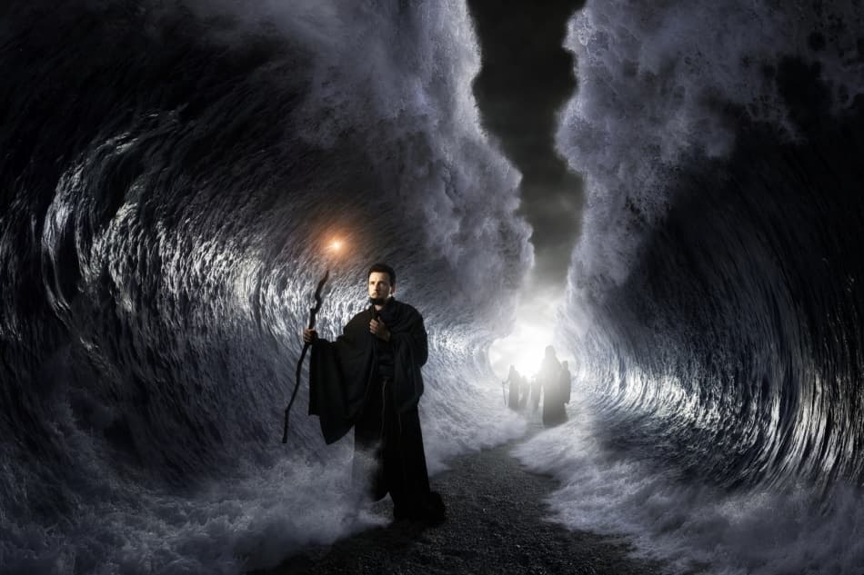 Man Parting Dark Waves by Christophe Kiciak — canvas wall art