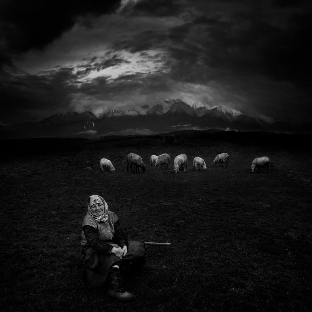 Shepherdess In Dark Mountains by Todor Tanev — canvas wall art