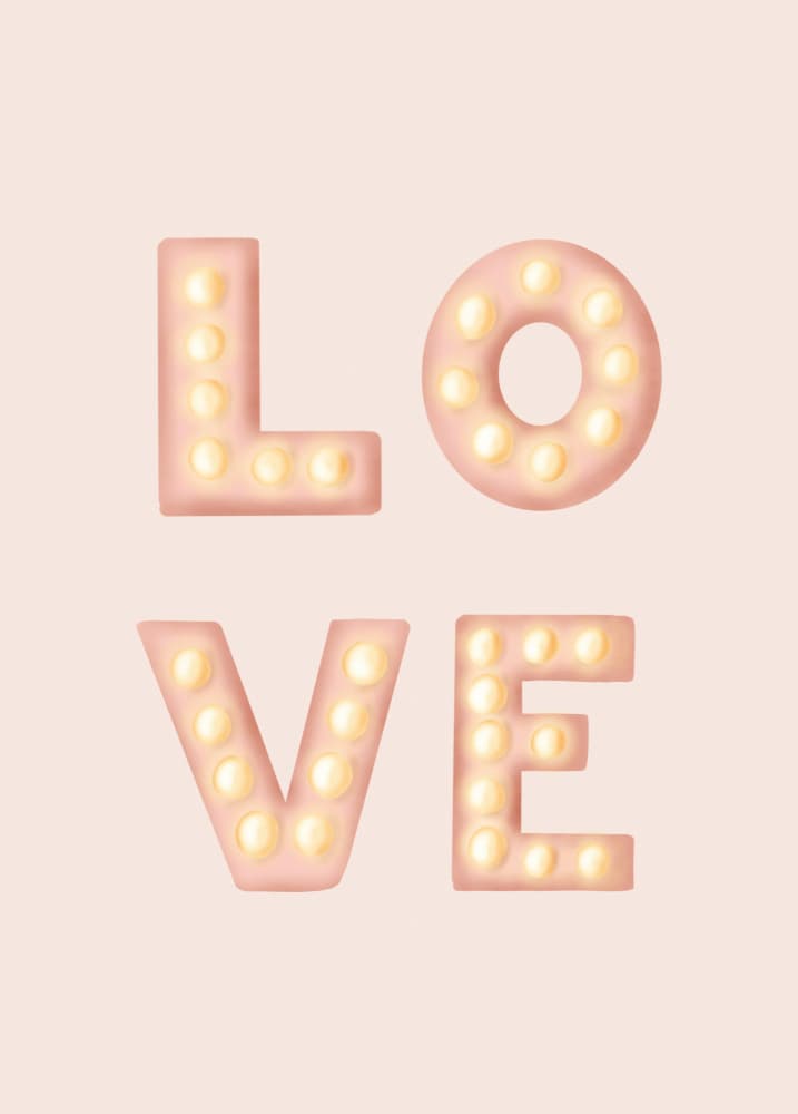 LOVE Light Letters Pink by Aminah Eleonora — canvas wall art