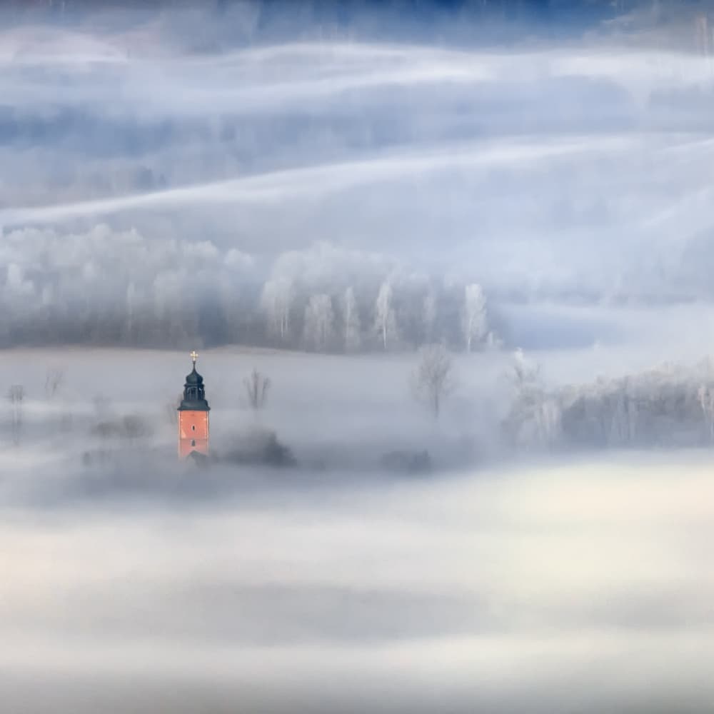 Misty Morning Steeple by Piotr Krol (Bax) — canvas wall art